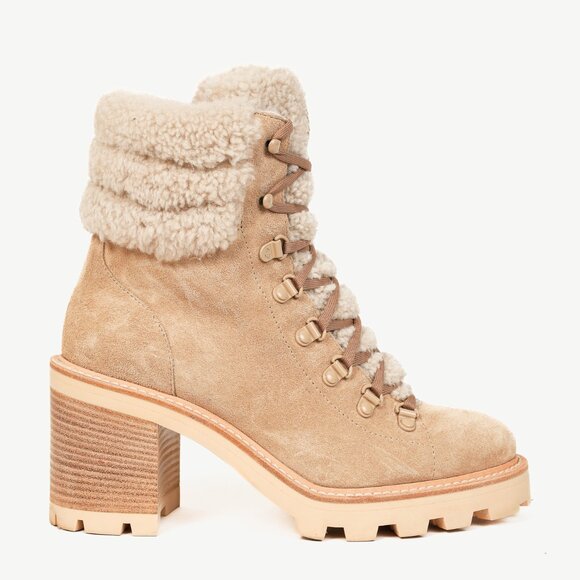 Jimmy Choo Eshe Stucco Suede Flat Shearling Hiking Boots - Picture 1 of 10